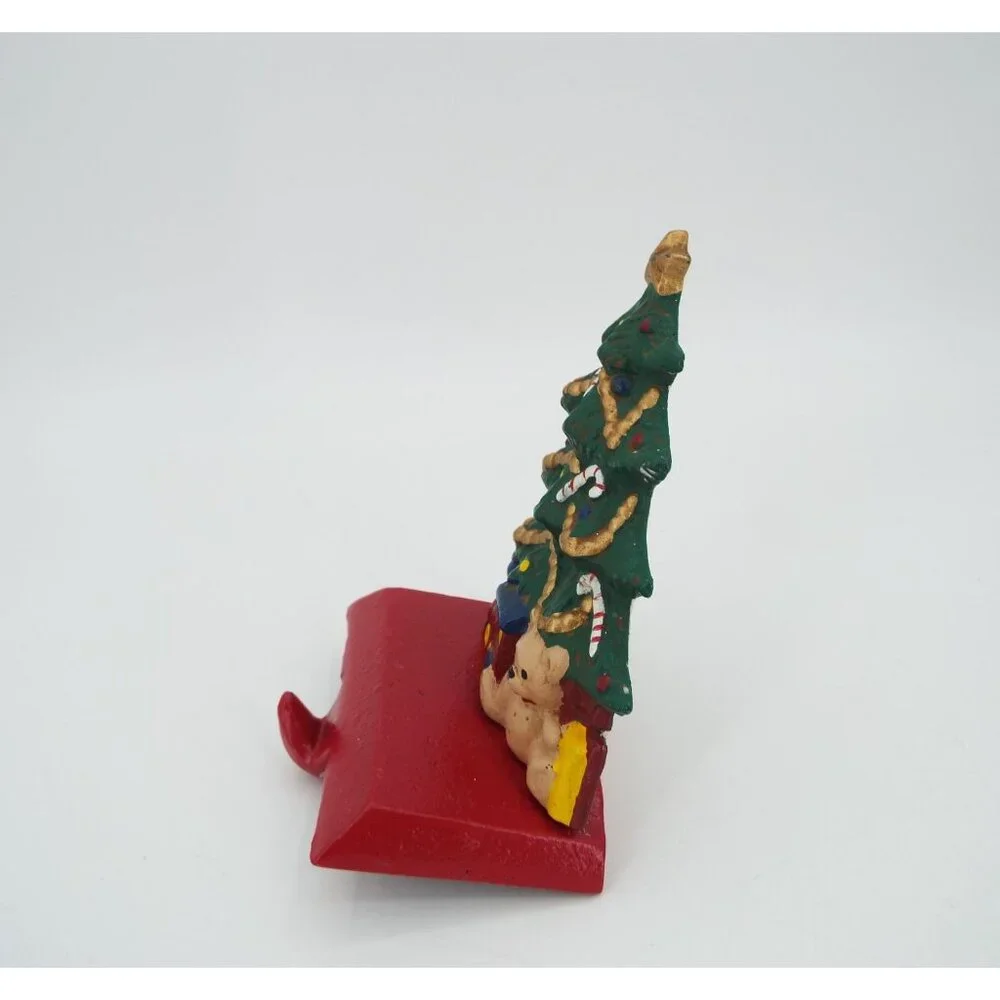 Vintage Cast Iron Christmas Stocking Hanger Tree Train Bear Candy Canes